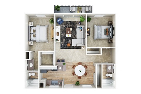 Floor plan for 2 beds, 2 baths, 1062 sqft